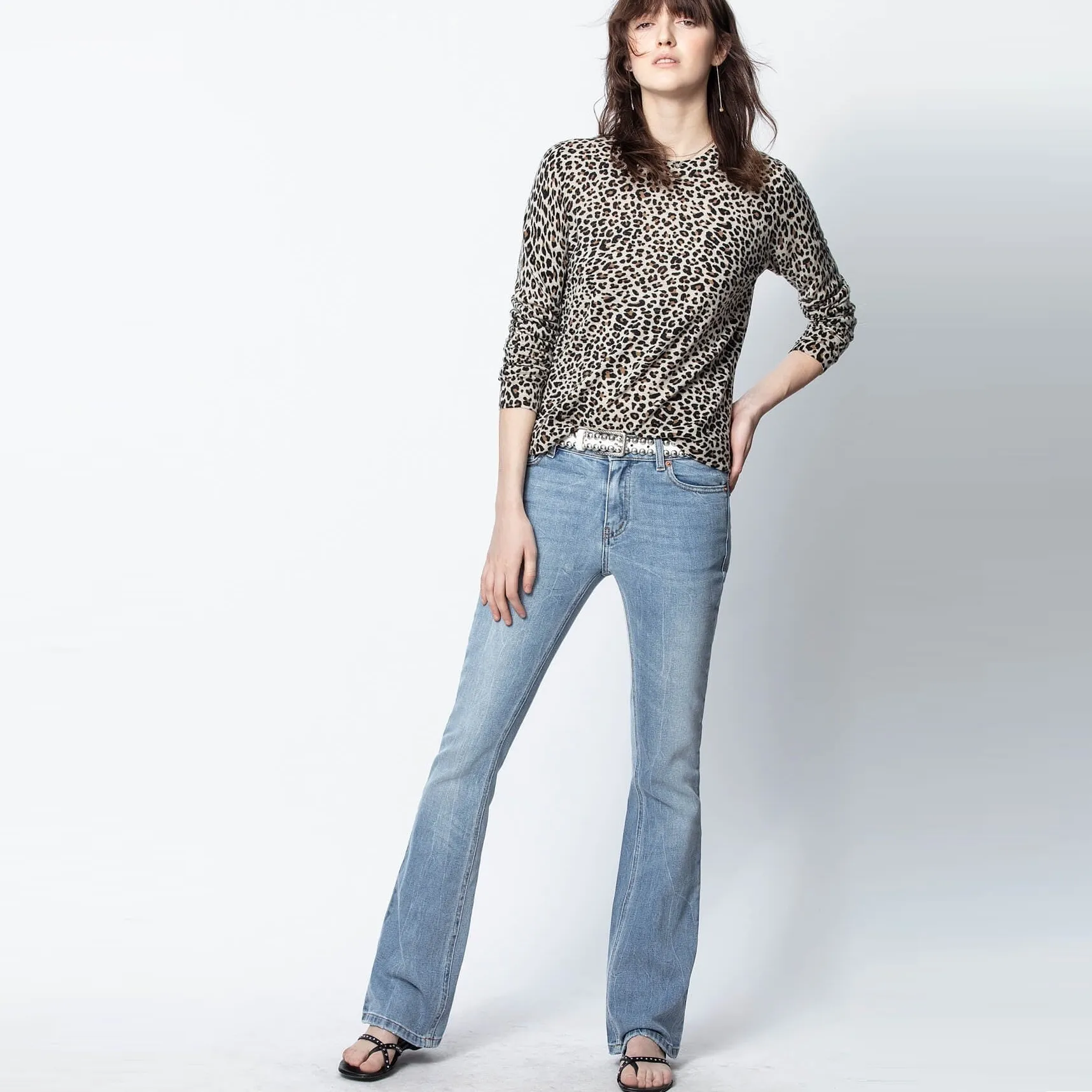 ZADIG & VOLTAIRE  |Leopard Patterns Casual Style V-neck & Crew neck